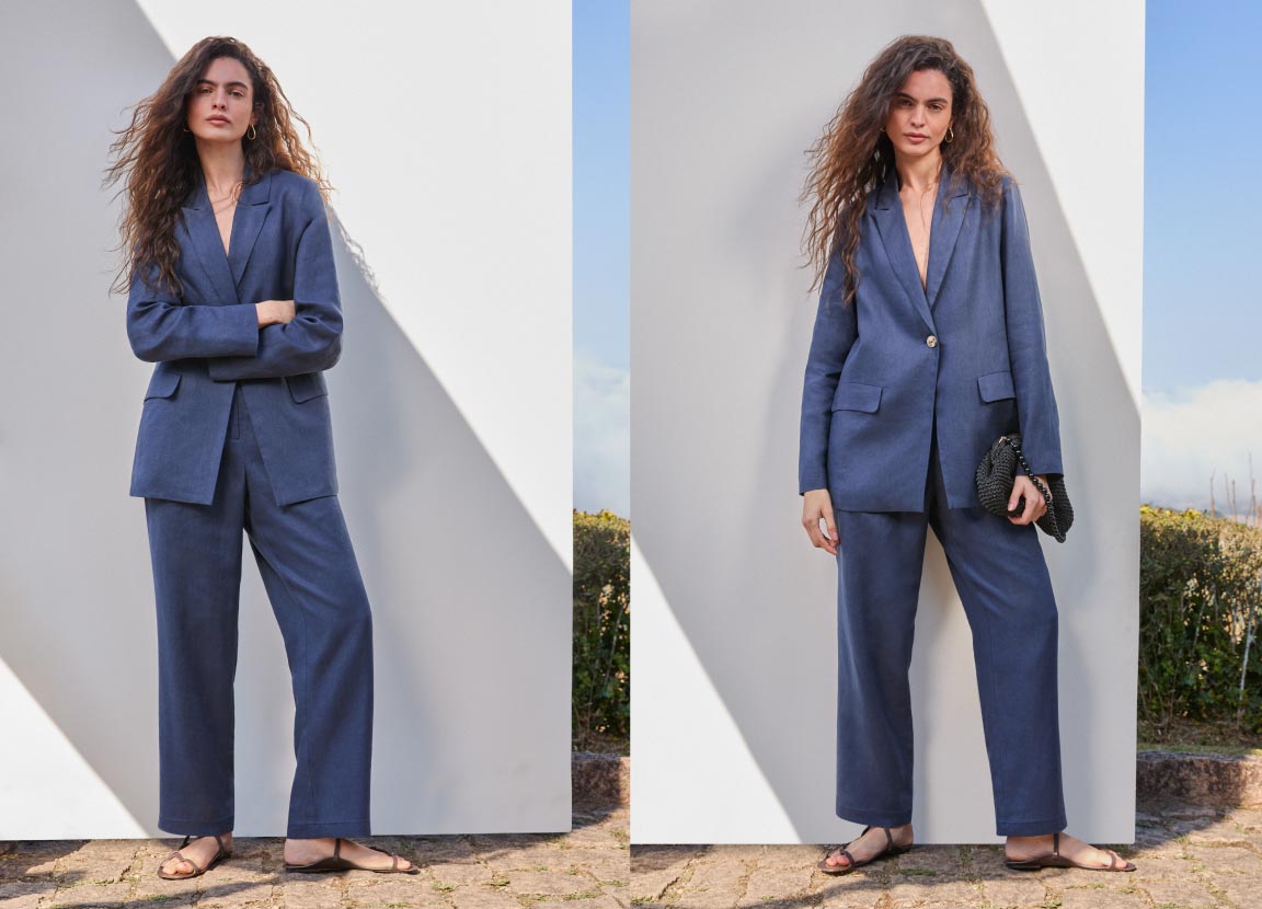modelo posando com look todo em alfaiataria representando como usar blazer feminino