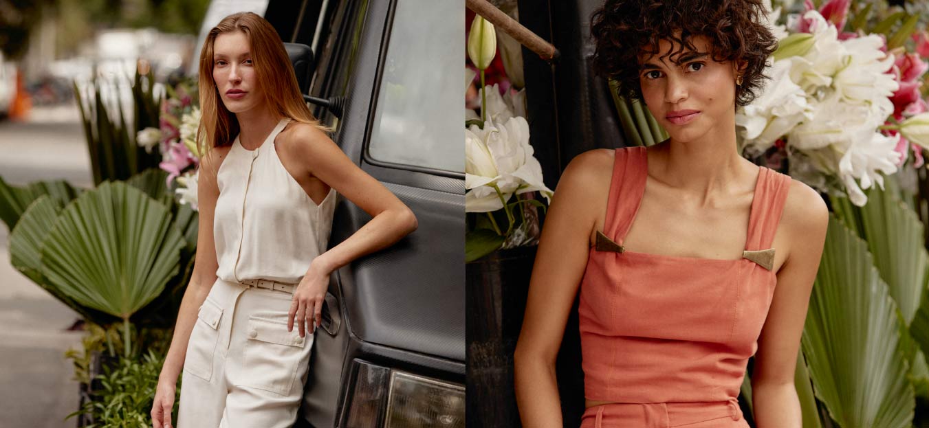 Montagem com duas fotos de mulheres usando regatas.