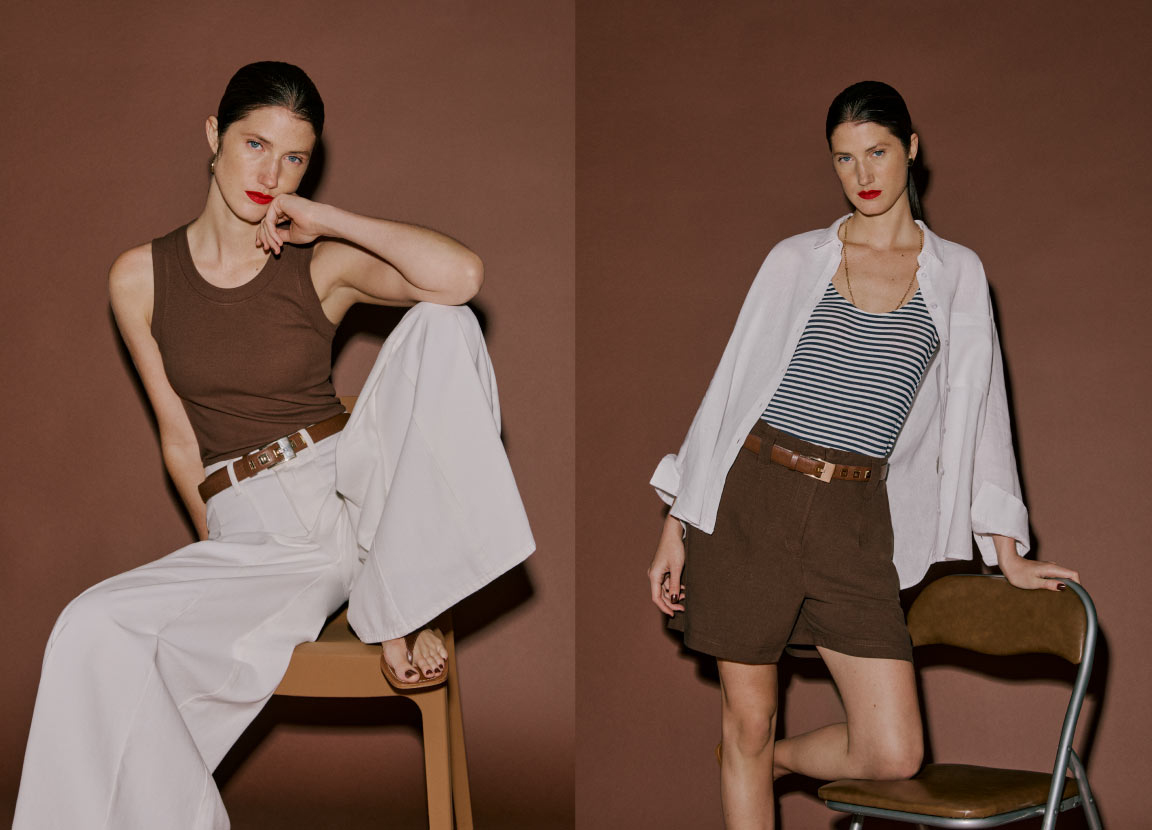 Montagem de fotos com mulher usando looks marrons.