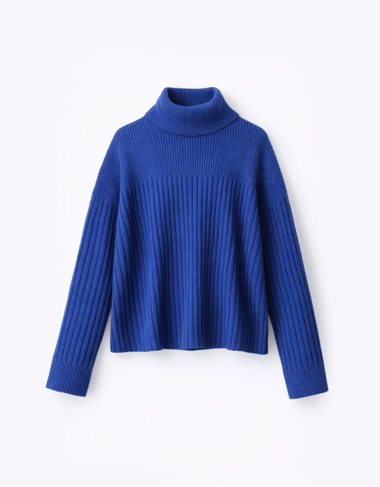 Blusa Tricot Canelada Gola Alta Azul