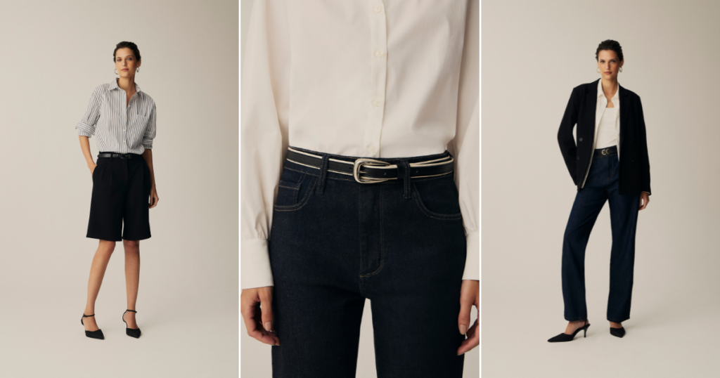 Alfaiataria: onde usar, como combinar e como escolher a sua peça 2 mulher branca vestindo roupas de alfaiataria da marca shoulder para trabalhar